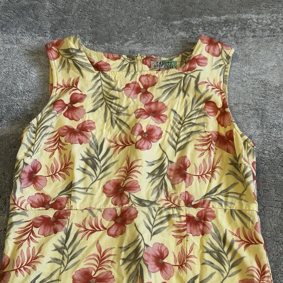 Tahiti Reef Club Dress Womens Large Yellow Pink Hawaiian Floral Beach Tropical - Picture 5 of 6